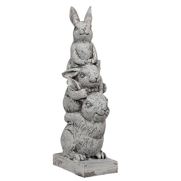 Stacked Bunnies Rabbit Totem Pole 14.25" Gray Resin Spring Easter Statue Figure - Picture 6 of 10